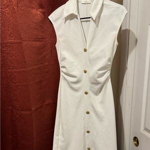 Zara White Midi Dress with Gold Accents